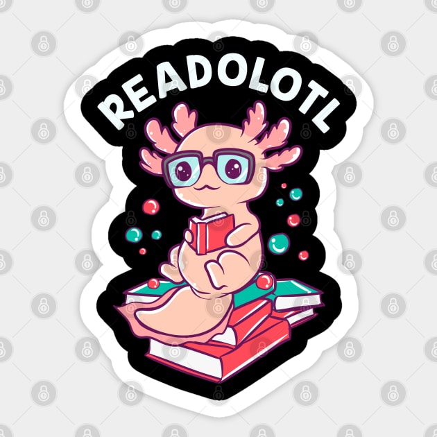 Funny Axolotl Reading a Book For Bookworms Sticker by creative